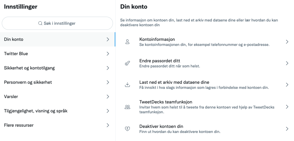 illustrasjon av kontoinnstillinger på Twitter