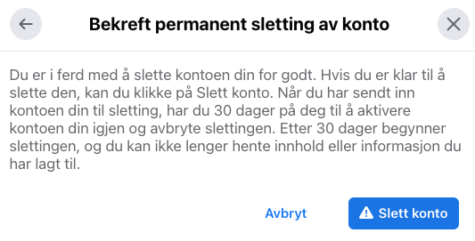 illustrasjon til sletting av facebook-konto