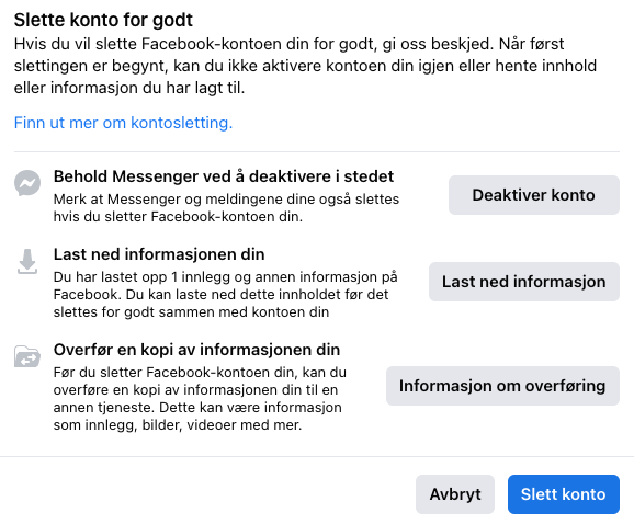 illustrasjon til sletting av facebook-konto